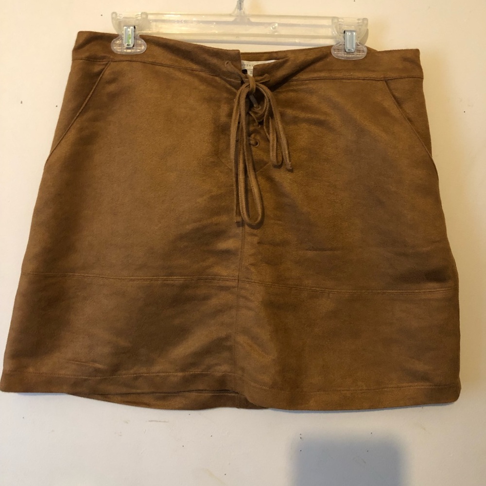 Dark tan Lauren Conrad suede skirt.